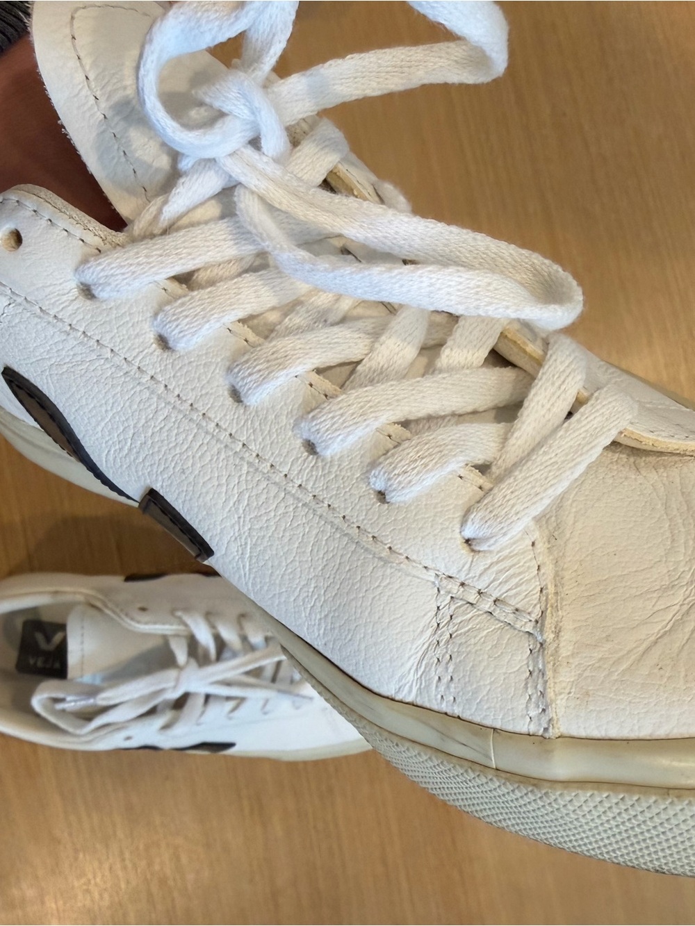 Veja Campo White Leather Sneaker with Black V Accent - Picture 7 of 13